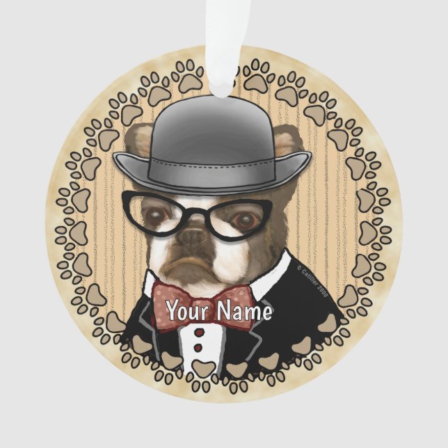Ornamento Boston Terrier Vestindo Óculos (Frente)