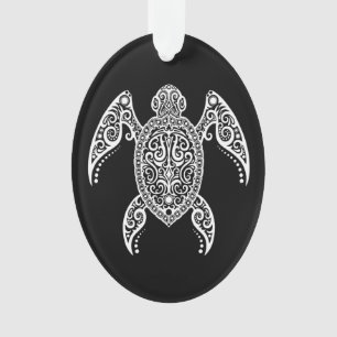 Ornamento Branco intrincado e tartaruga do Mar Negro