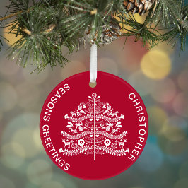 Ornamento Branco sobre a Árvore Nórdica de Natal Vermelha Es