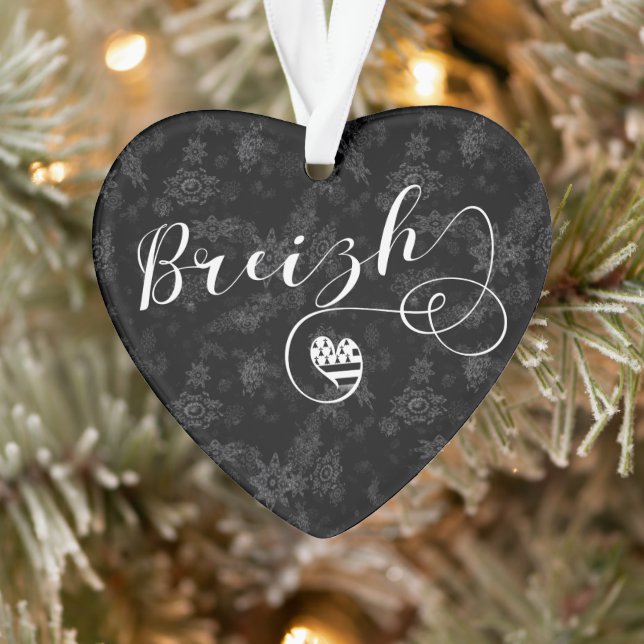 Ornamento Breizh Flag in Heart, Brittany, Breton Language (Árvore)