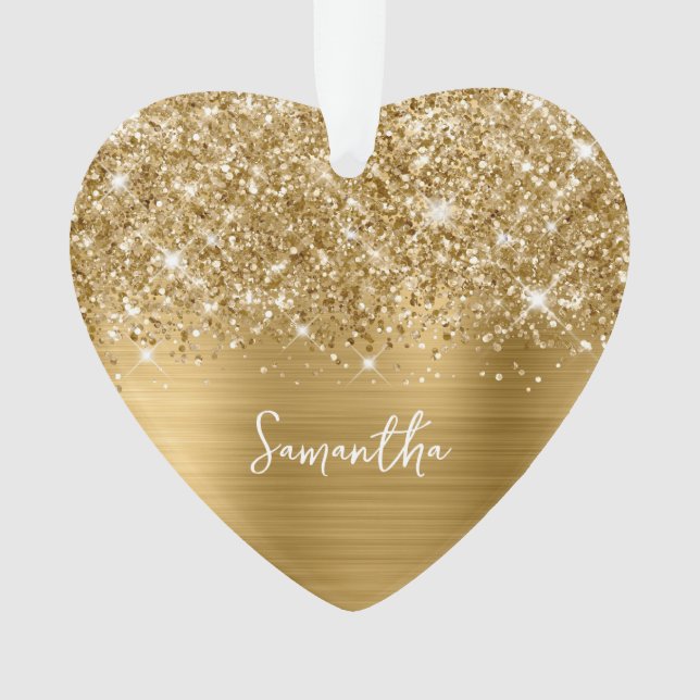 Ornamento Brilho Dourado Glam Nome Foto (Frente)