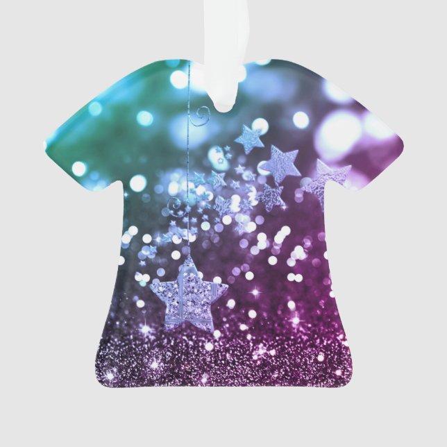 Ornamento Brilho roxo & azul & estrelas do falso de Bokeh (Frente)