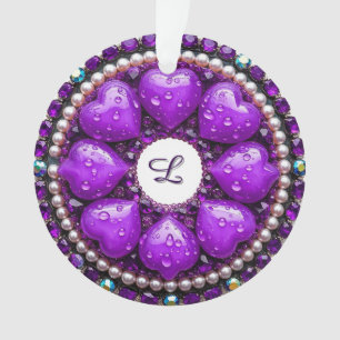 Ornamento Broche de Joia Roxa Circular com Coração