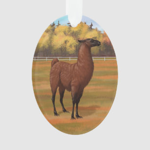 Ornamento Brown Llama na Pastagem da Fazenda do outono