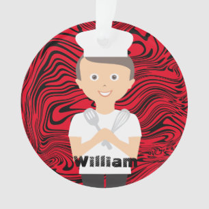 Ornamento Brunette boy chef cozinhar assando personalizado