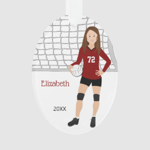 Ornamento Brunette de Voleibol Feminino Vermelho e Negro