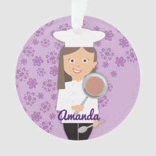 Ornamento Brunette girl chef hat frigideira personalizado
