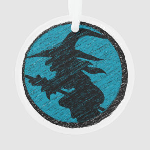 Ornamento Bruxa assustador no design azul