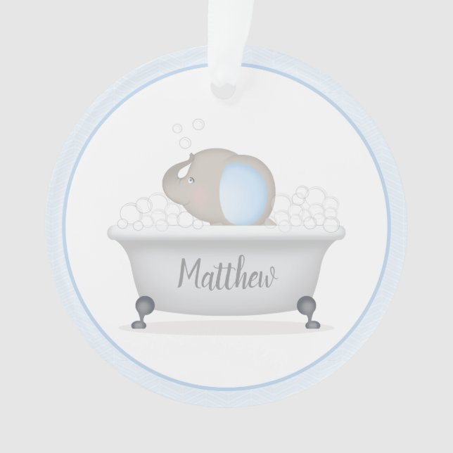 Ornamento Bubble Bebê Elefante Bath Primeiro Natal (Frente)