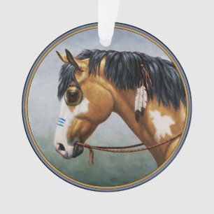 Ornamento Buckskin Pinto Cavalo de Guerra Nativo Americano