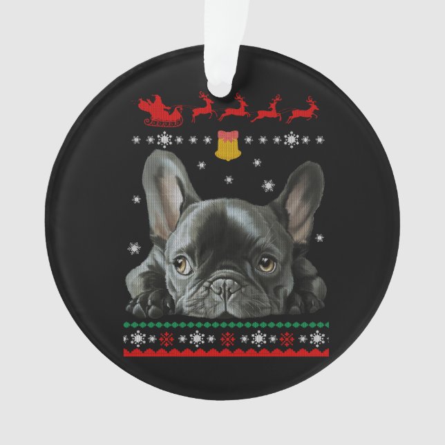 Ornamento Buldogue Francês | Feliz Natal Com O Frenchie (Frente)