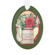 Bule de chá antigo com Natal de poinsettias 