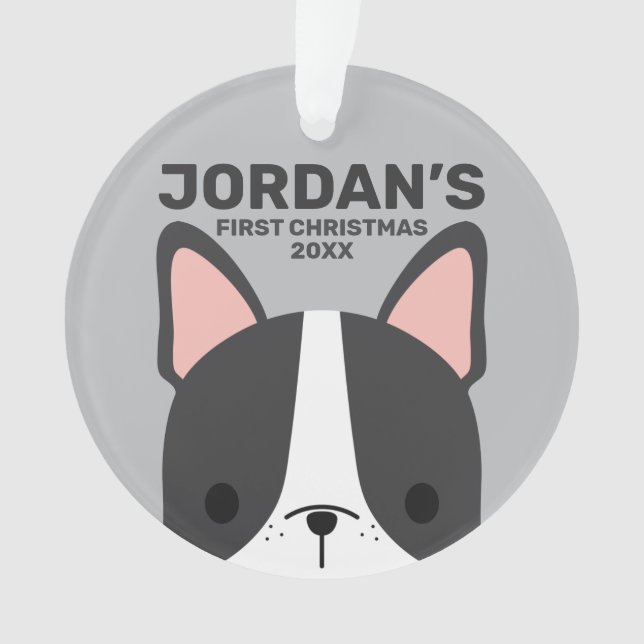 Ornamento Bulldog Francês Bonito com Nome Personalizado (Frente)
