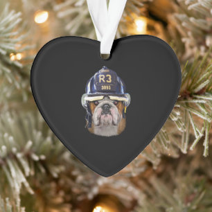 Ornamento Bulldog Inglês Grumpy Vestindo Helmet para Bombeir