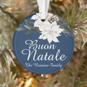 Ornamento Buon Natale italiano Natal Floral em Azul