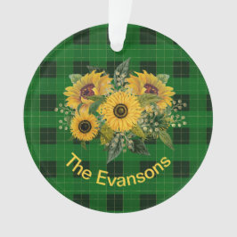 Ornamento Buquê Sunny Sunflower na Xadrez Verde