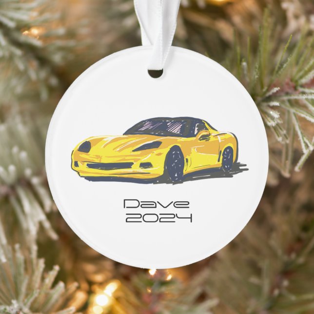 Ornamento C6 Corvette Sports Car - Desenho Amarelo (Árvore)