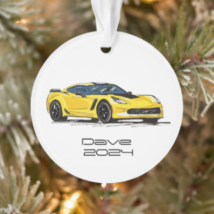 Ornamento C7 Corvette Sports Car - Desenho Amarelo