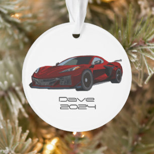 Ornamento C8 Corvette Sports Car Metallic Red Hand Desenhado