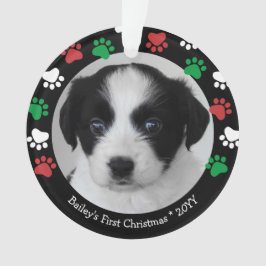 Ornamento Cachorrinho Fofinho Primeiro Natal Pegadas Vermelh