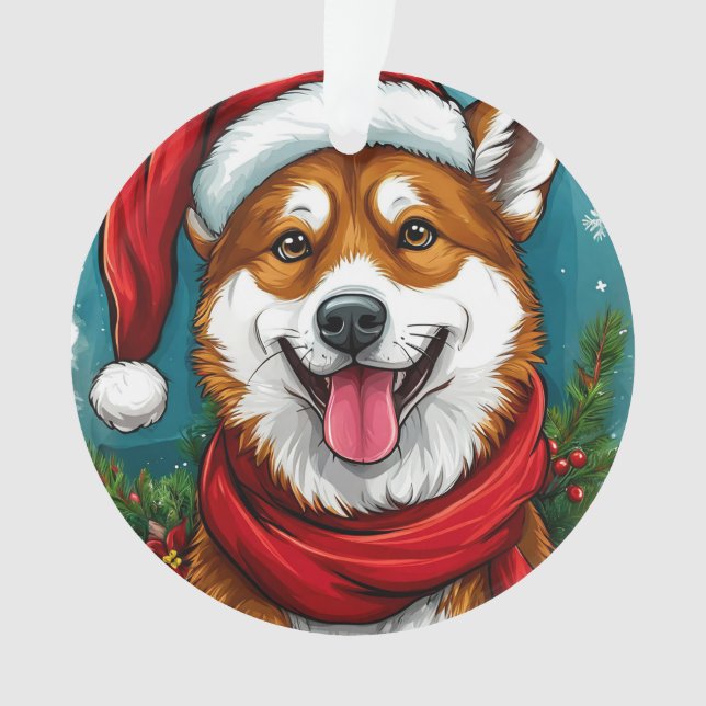 Ornamento Cachorro Adorável com Roupa de Papai Noel (Frente)