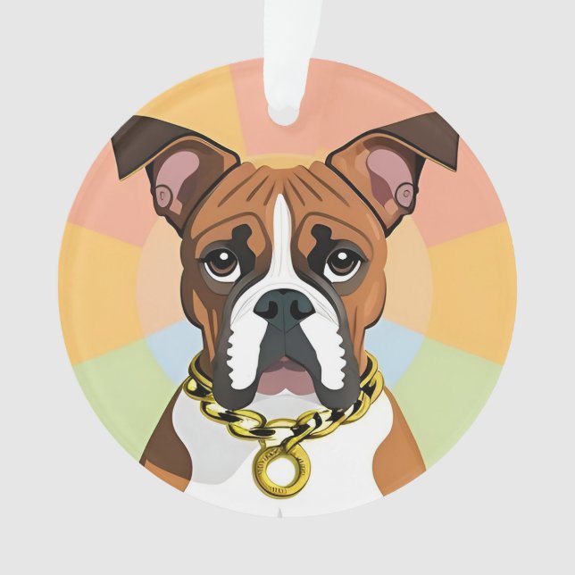 Ornamento Cachorro Boxer em Moldura Circular Vibrante (Frente)