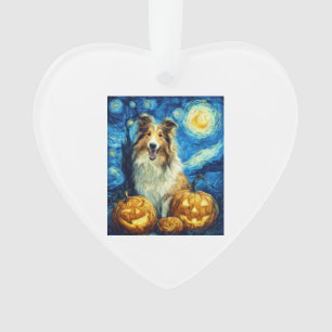 Ornamento Cachorro Collie Áspero Fofo Abóbora de Halloween J