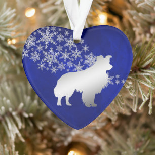 Ornamento Cachorro Collie do Floco de Neve Azul