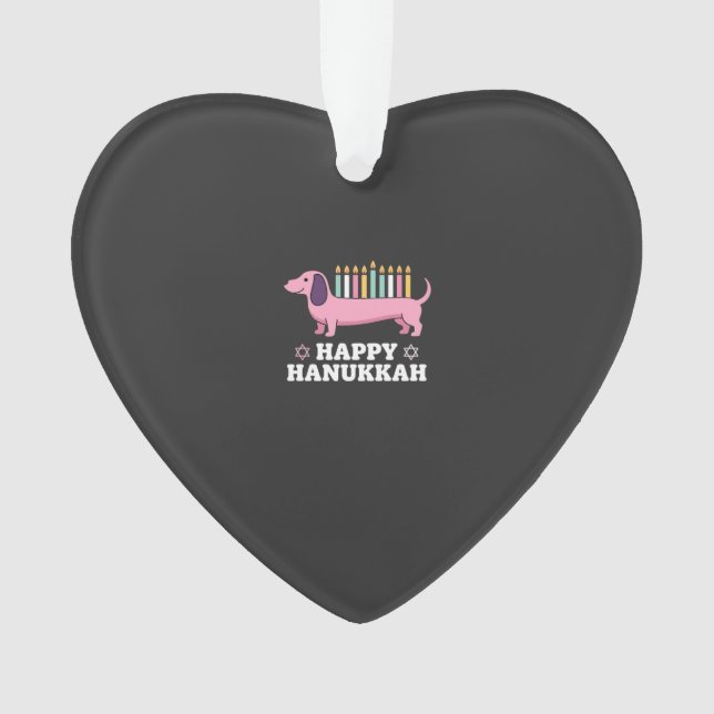 Ornamento Cachorro Dachshund Feliz Hanukkah (Frente)