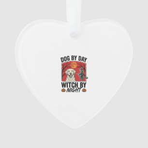 Ornamento Cachorro de Dia Bruxa de Noite Vintage Halloween C