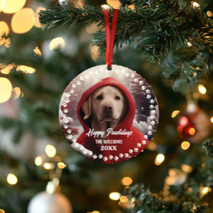 Ornamento Cachorro de Natal Fofo Férias Felizes 2 Lados 2 Fo