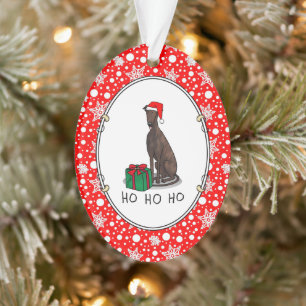 Ornamento Cachorro de Natal Santa Hat Greyhound Engraçado