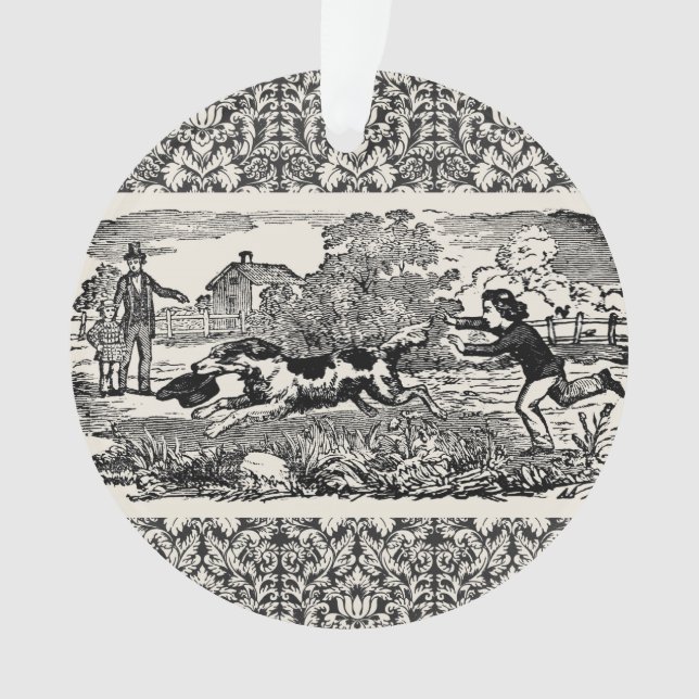 Ornamento Cachorro executando ilustração vitoriana antiga de (Frente)