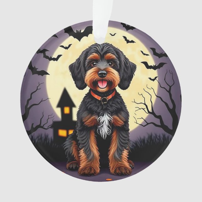 Ornamento Cachorro Feliz no Tema de Halloween (Frente)