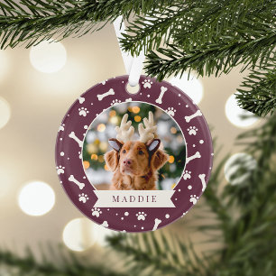 Ornamento Cachorro Feriado - Bone e Pawprint - Foto personal