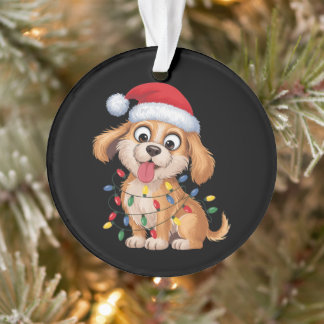 Ornamento Cachorro Golden Retriever Chapéu de Papai Noel Luz