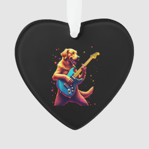 Ornamento Cachorro Golden Retriever Tocando Guitarra Elétric