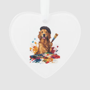 Ornamento Cachorro Pintor � Cão Artístico com Cavalete