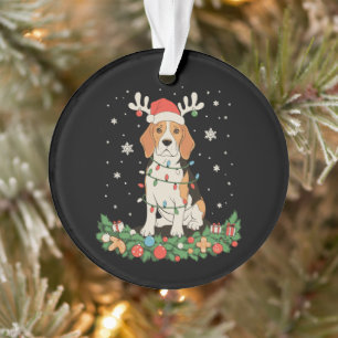 Ornamento Cachorro Pointer Inglês Chapéu de Rena Luzes de Na