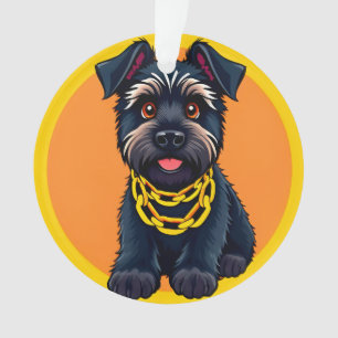 Ornamento Cachorro Preto de Desenho Animado Adorável Usando