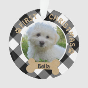 Ornamento Cachorro PRIMEIRO NATAL Black White Xadrez Buffalo