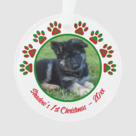 Ornamento Cachorro Primeiro Natal Pata de Foto Vermelha