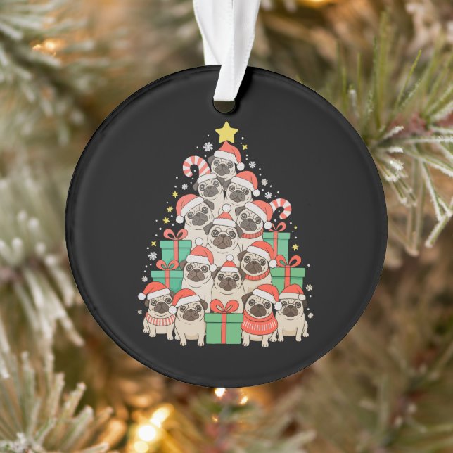 Ornamento Cachorro Pugs Árvore de Natal Natal Papai Mamãe Fa (Árvore)