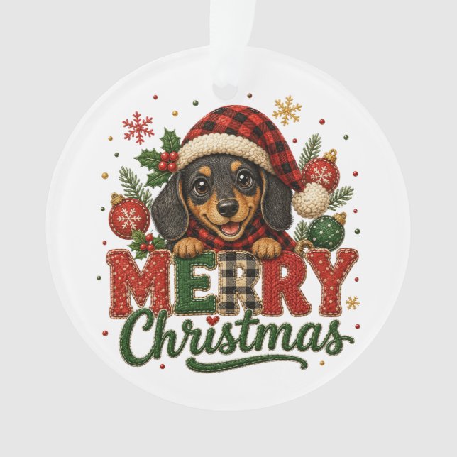 Ornamento Cachorro Salsicha Natal Feliz (Frente)
