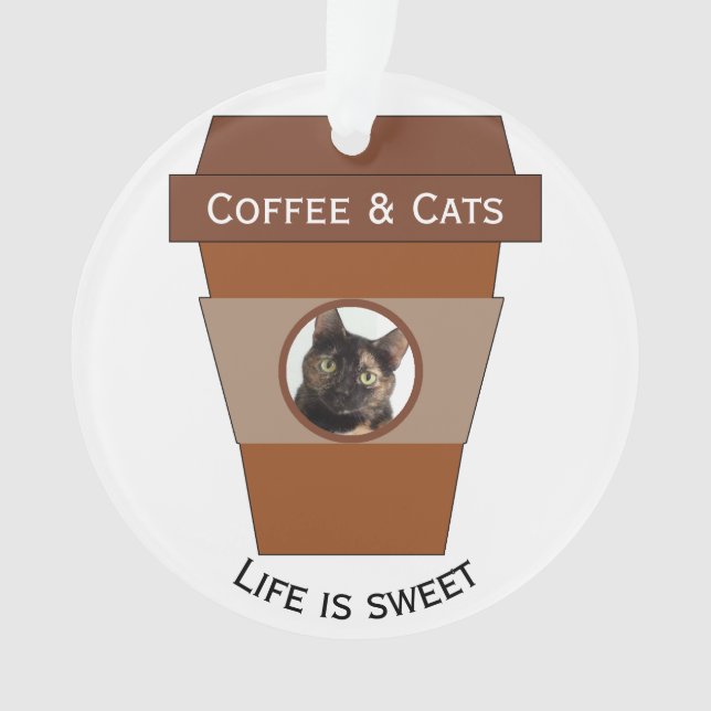 Ornamento Café e gatos personalizáveis - A vida é doce (Frente)