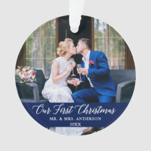 Ornamento Caligrafia elegante Nosso Primeiro Azul De Natal