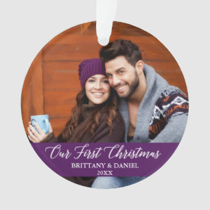 Ornamento Caligrafia Nossa Primeira Foto De Natal Roxo