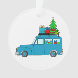 Ornamento Caminhão de Natal azul com presentes