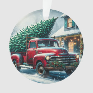 Ornamento Caminhão de Vintage com Árvore de Natal Personaliz