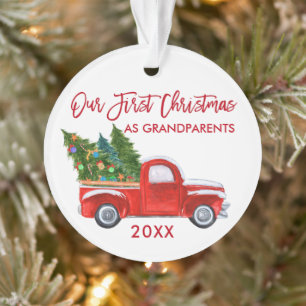 Ornamento Caminhão Vermelho Nosso Primeiro Natal como Avós